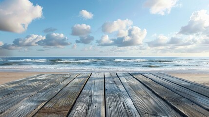 Poster - A wooden deck overlooking the ocean. Perfect for travel brochures