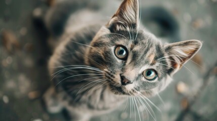 Aufkleber - A gray and white cat looking up at the camera. Perfect for pet-related designs