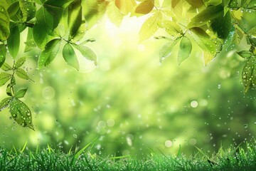 Poster - Vibrant green leaves background, perfect for nature-themed designs