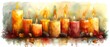 Hand-drawn white candles with fire, watercolor clipart good for print and cozy designs