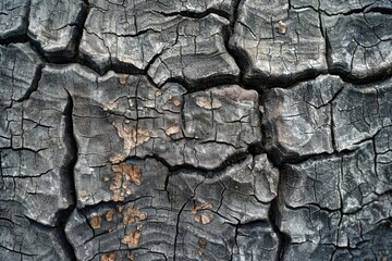 Poster - Detailed shot of a charred piece of wood, suitable for backgrounds or textures