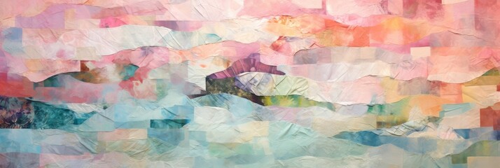 Wall Mural - Collage Of Colored Tissue Papers. Abstract Artwork Seascape Background. Textured Waves Of Paper. Generative AI