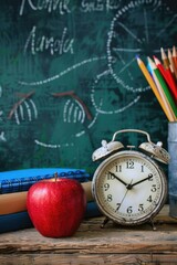 Poster - A collection of essential items for studying and time management. Perfect for educational and productivity concepts