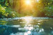 Bright sun illuminating a flowing stream. Suitable for nature and outdoor themes
