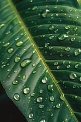Poster - Fresh green leaf with dew drops, perfect for nature concepts