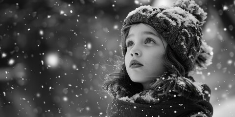 Wall Mural - A young girl wearing a hat and coat in the snow. Ideal for winter and outdoor concepts