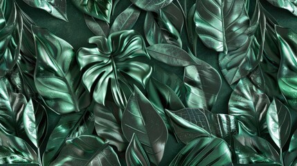 Canvas Print - Detailed view of green leaves, perfect for botanical projects