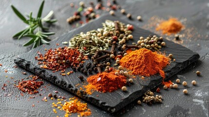 Aufkleber - Fresh spices and herbs arranged on a cutting board, perfect for culinary concepts