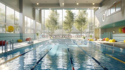 Aufkleber - A large indoor swimming pool in a building, suitable for various uses
