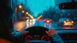 pov of a driver at rainy day at big city