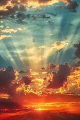 Poster - Bright sun rays breaking through the clouds. Perfect for weather or nature concepts