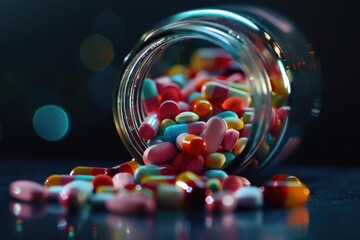 Poster - A glass jar filled with colorful candy. Ideal for sweet treats concept