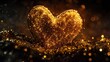 A shiny golden heart-shaped object on a dark black background. Perfect for romantic designs or Valentine's Day projects