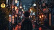 Young man contemplating life in a neon-lit city street, pixel art style