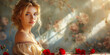 Sunlit Woman with Roses at Vintage Table