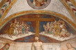 Cristo sofferente e angeli; affresco nel presbiterio della ex chiesa di San Giovanni nel parco archeologico di Castelseprio (Varese)