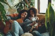 modern lesbian couple relaxing at home with guitar aigenerated lifestyle portrait