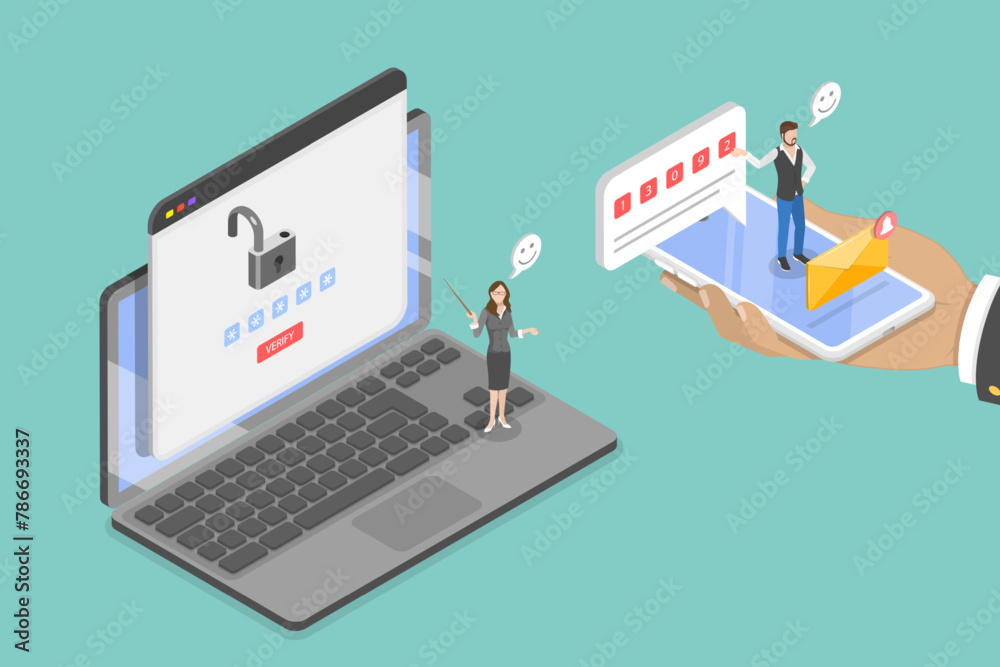 3D Isometric Flat Vector Illustration of Two Steps Authentication, 2FA ...
