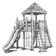 play equipment in the playground image using Old engraving style