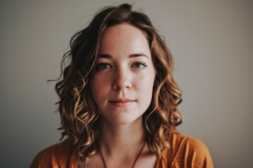 Wall Mural - Portrait of a beautiful young woman with freckles on her face