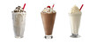 Milkshake Set: Cookies & Cream, Vanilla, and Chocolate, Isolated on Transparent Background, PNG