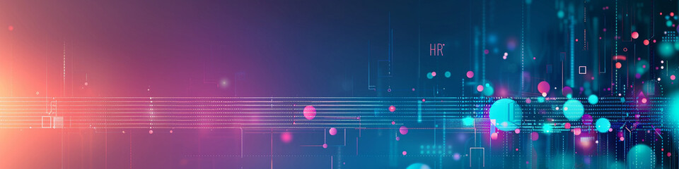Poster - an abstract concept of very clear and simple linkedin banner with tech vibes linkedin banner with tech and HR elements, turquoise and purple colors