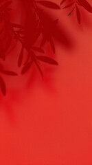 Canvas Print - A red background with a shadow of a leafy plant