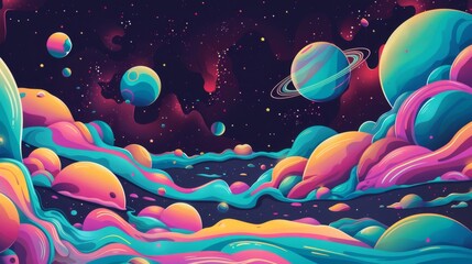 Wall Mural - Vibrant Cosmic Landscape with Planets and Stars