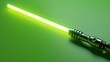 Illuminated green lightsaber on background