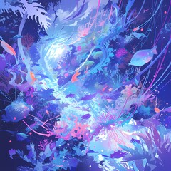 Wall Mural - Stunning Undersea Scene with Neon Abstract Aesthetic