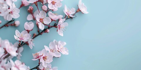 cherry blossom branch against a serene blue background