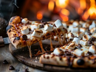 Sticker - A pizza with marshmallows and chocolate on top of it. Generative AI.