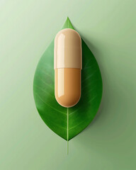 Wall Mural - Natural Medicine: Herbal Capsule on Green Lea