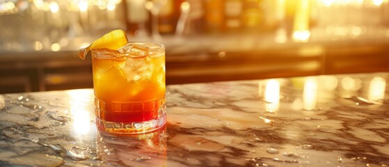 Poster - A close up of a drink sitting on top of a marble counter.