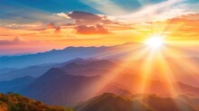 Picturesque Sunrise Over Mountain Range With Vivid Colors