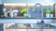Modern kitchen sink with stainless steel faucet