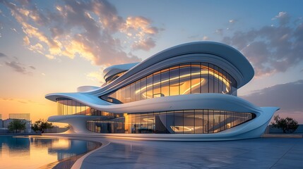 Unique style of architecture, with modern art as the theme, building looks like the newest, futuristic style of architecture