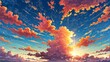 sunset sky with clouds landscape cartoon anime from Generative AI
