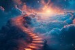 © Glebstock - Stairs leading to the sky, fantasy background with stars and clouds, spiral staircase reaching into space
