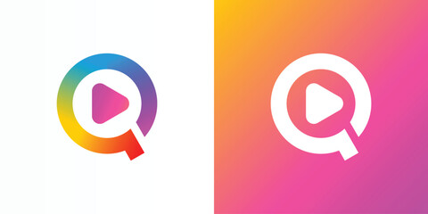 Poster - Vector logo design of initial letter Q and colorful play button shape in modern, simple, clean and abstract style.