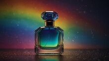Rainbow Perfume Bottle On Fantasy Background From Generative AI