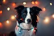 adorable collie dog wearing christmas lights festive pet portrait