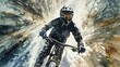 Watercolor, Helmet cam view, close up, steep descent, adrenaline surge 