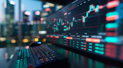 Poster - stock market performance statistics displayed on computer screens, stock market economy or business analysis 