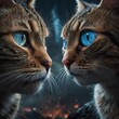 Witness the intense feline confrontation in this artwork capturing a timeless staring contest between a cat and its legendary foe.