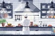 chef preparing gourmet dish in upscale restaurant kitchen rear view culinary arts concept illustration