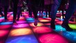 Create a floor installation that lights up with colors and patterns as people walk over it, creating a live painting with footprints.