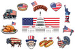 Stickers set with American Independence Day concept over isolated transparent background