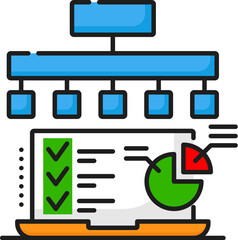 Fototapete - Web development job, IT specialist vacancy, project manager career thin line color icon. Web development career, network software programming job line vector icon with laptop, infographics diagram