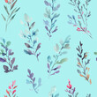 Modern watercolor seamless pattern with cute simple abstract branches. Hand-drawn artistic illustration.